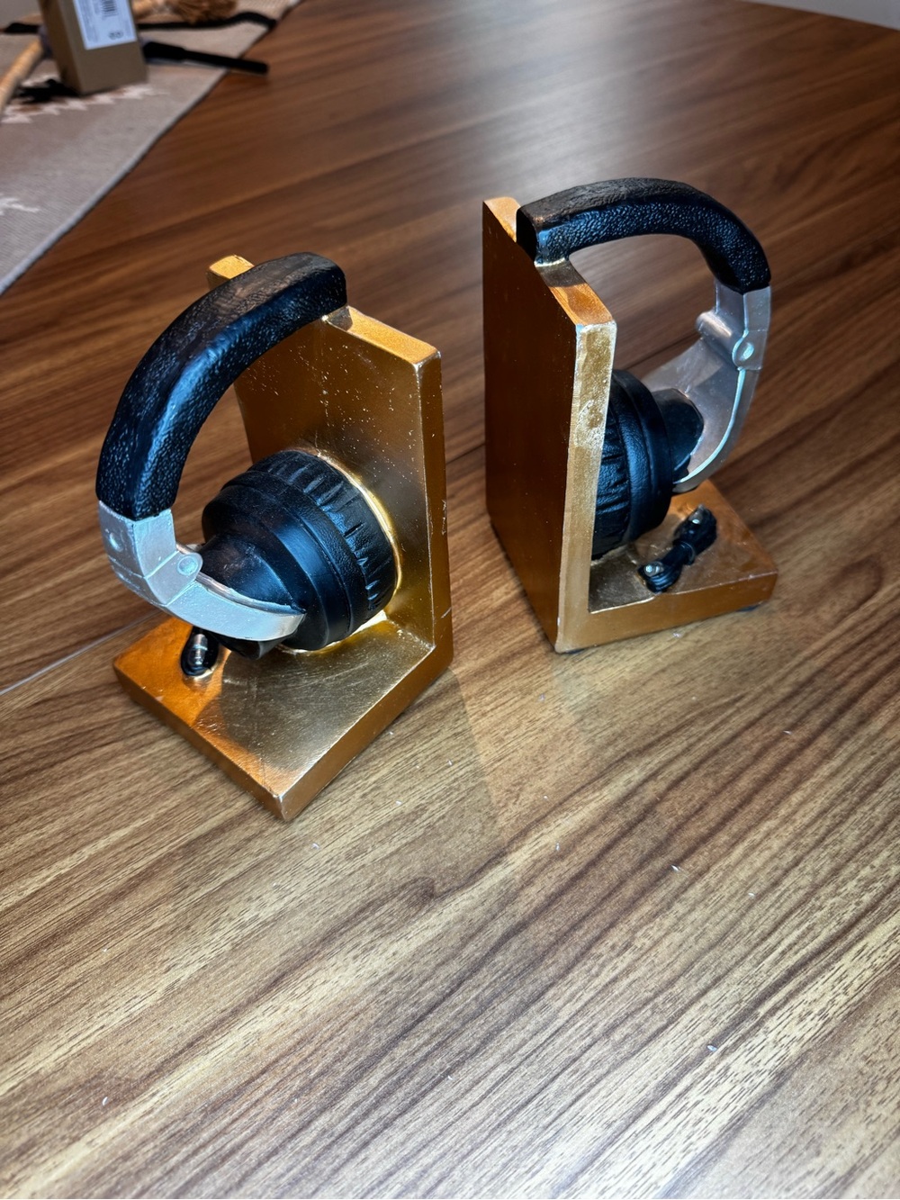 Gold and Black Headphone Bookends - Decorative Home Art